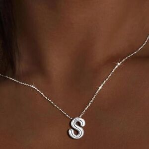 BRAND NEW, STILL IN THE PACKAGE Trendy Bubble Initial Charm and Necklace, “S”